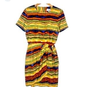 Vintage J. Steven’s Orange Red Sheath Midi Dress Tie Front Ruched